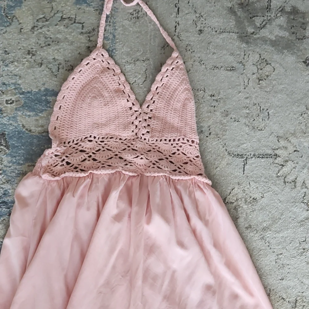Pink Halter Crochet Dress - Picture 3 of 6